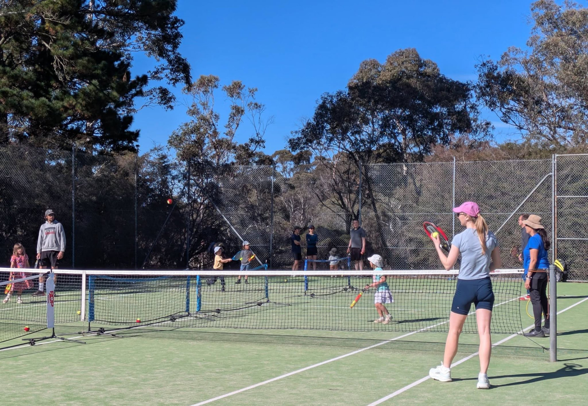 Children at a school holiday tennis camp in the Blue Mountains