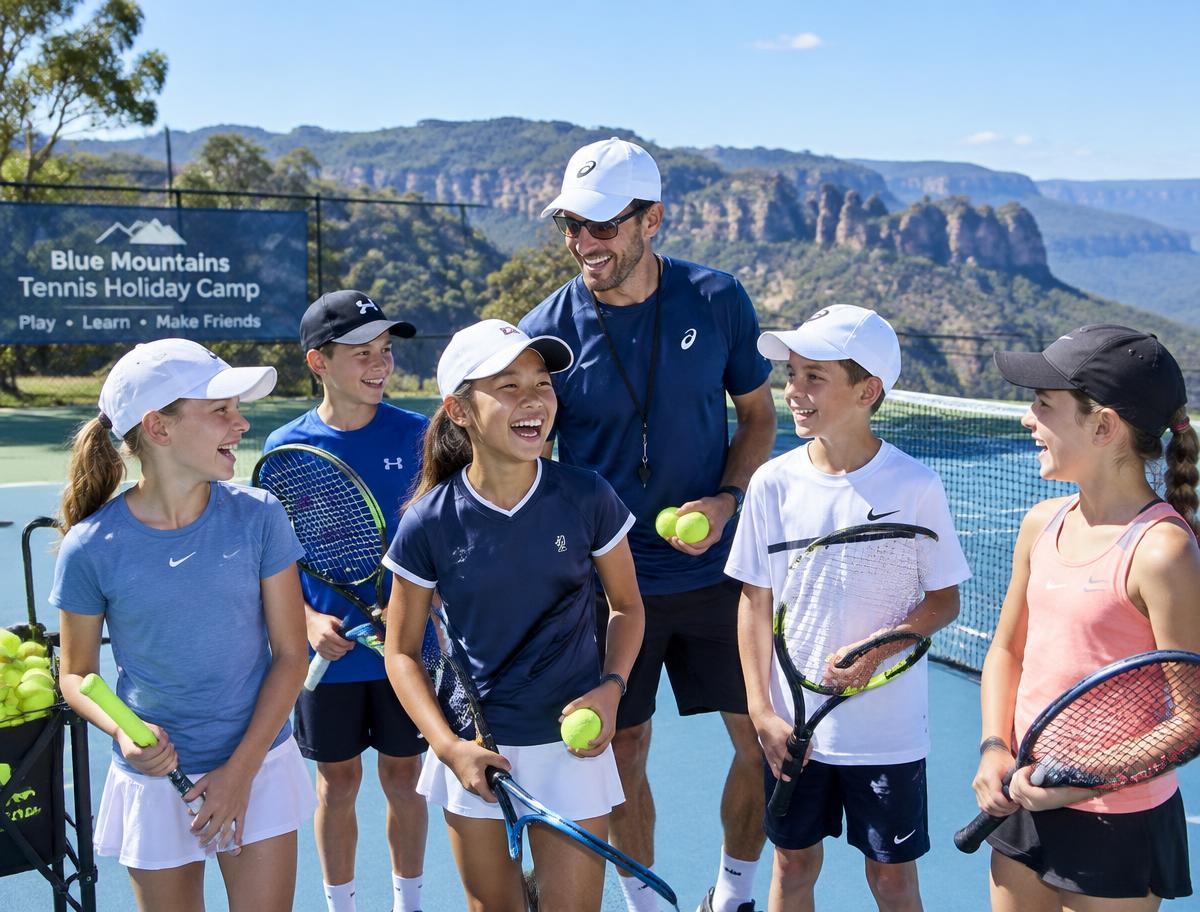 Junior tennis program participants with their coach